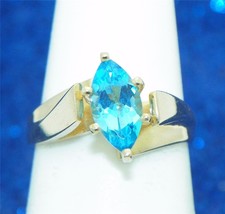 Blue Topaz Solitaire Ring REAL Solid 14K Yellow Gold 4.3 g Size 5.75 - £387.56 GBP