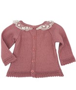Paz Rodriguez Knit Cardigan Lace Collar 1M Pink Cotton Blend Spain - €33,12 EUR