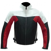Mens Biker Leather Black Red White Biker Leather Jacket, Biker Jacket For Mens - £114.95 GBP