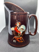 Vintage Redware Rooster Crowing on Rooftop Creamer Pitcher Syrup Server - $16.44