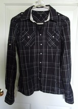 Banana Republic Western Cowgirl Plaid Pearl Snap Navy Petite Extra Small Pxs - £15.80 GBP