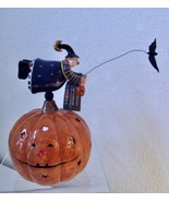 NWT Williraye Studio Halloween Tea Light Candle Holder Witch Bat Handpai... - £18.87 GBP