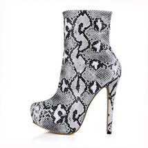 Snakeskin Sexy Party Shoes Women Round Toe Thin High Heels Platform Ladies Mid-C - £100.46 GBP
