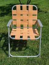 Vintage Aluminum Folding Lawn Chair Retro Orange Webbing Beach Child Kids Size - £23.83 GBP