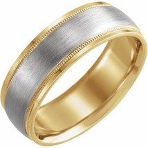 14K Yellow and White Gold 7MM Flat Edge Matte Finish Wedding Band - £1,168.69 GBP+