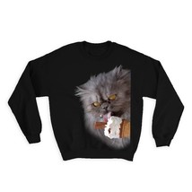 Cat : Gift Sweatshirt Licking Ice Cream Funny Cute Pet Persian - £23.13 GBP