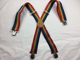 VIintage Funky RAINBOW SUSPENDERS CASUAL Leather Cowhide Accents - $14.84