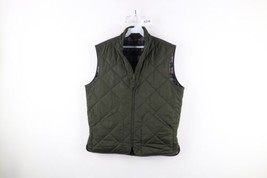 J Crew Mens Size Medium Flannel Lined Quilted Full Zip Puffer Vest Jacket Green - £46.42 GBP