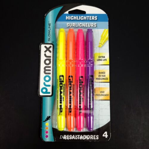 Promarx Pocket Highlighters Chisel Tip 4 Count Pack Yellow Orange Pink P... - $7.67