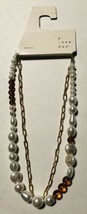 Glass Pearl and Metal Link Statement Necklace - A New Day Gold 18” - $10.40