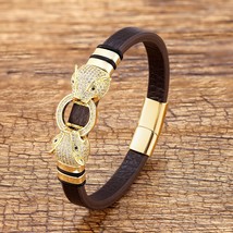 Animal Shape AAA Cubic Zirconia Bracelet Brown Genuine Leather Women Wrist Brace - £17.33 GBP