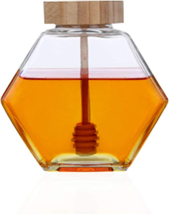 Hexagon Shape Honey Pot Jar with Dipper Heat-Resistant Glass Storage Con... - £15.78 GBP