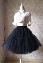 Black A-line Tulle Skirt Outfit Women Custom Plus Size Puffy Tutu Midi Skirt image 3