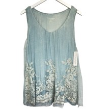 Soft Surroundings Silk Overlay Tunic Top Blue XL Sophia Sleeveless Metallic  - £31.17 GBP