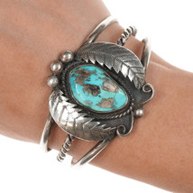 6&quot; 1970&#39;s Native American sterling cuff bracelet with turquoise - $237.60