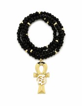 [Icemond] Egyptian Symbol Ankh and Gye Nyame Wood Chain Necklace - £13.62 GBP