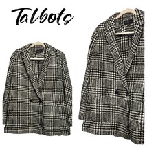 Talbots Ladies Black/White Business Wool Blend Button Pea Coat Size 12 P... - £29.24 GBP