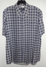 NAT NAST Men’s Large SS Shirt Luxury Originals Silk Blend Blue White Plaid - £14.41 GBP
