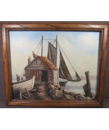 Original Oil Painting Canvas 8x10 &quot;BOATS at the BOATHOUSE&quot; Artist P. Keely - $29.77