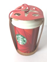 Starbucks Ornament Christmas Holiday 2014 Ceramic Red Coffee Cup Tree Li... - $29.88