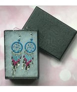 Earrings, Blue Dream Catcher, Dangle, Native American, Fish hook ear wires - $16.79