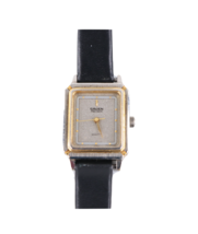 Vtg 80s Gruen Precision Quartz Bezel Stainless Steel Gold Leather Square Watch - £25.85 GBP