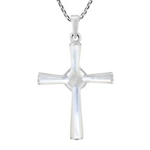 White Cross Mother of Pearl X Wrap .925 Silver Necklace - £22.08 GBP