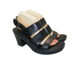 Born Women&#39;s 9 M Black Leather Strappy Sandals Chunky Heeled Platform Open Toe - £17.95 GBP
