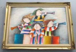 J. Roybal Vintage Extra Large Colorful Art of Children Playing Flutes Musical In - £447.59 GBP
