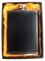 Large 8 Oz Black Leather Wrapped Flask In Gift Box Bar Hip Stainless Steel New - $6.60