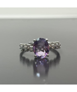 Purple Amethyst Oval CZ Ring Silver Plated Copper 7x9mm Adjustable Gift Her - $19.99