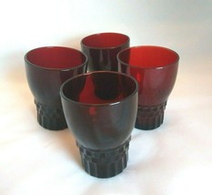 1950&#39;s Ruby Red Juice Glasses Windsor Pattern Anchor Hocking Lot of 4 Ch... - $25.00