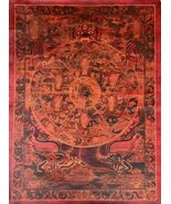 WHEEL OF LIFE RIDUK MANDALA OIL VARNISHED ORIGINAL TIBETAN THANGKA PAINTING - $5,195.40 MXN