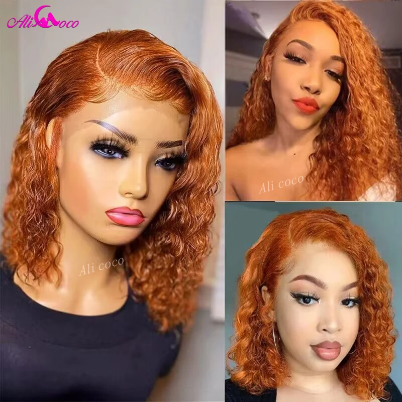 180% Density Ginger Orange Curly 13x4 Lace Front Human Hair Wigs For Women Sho - £53.65 GBP+