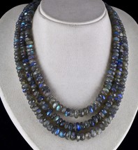 Natural Labradorite Beads Faceted Round 1001 Carats Gemstone Silver Necklace - £196.12 GBP