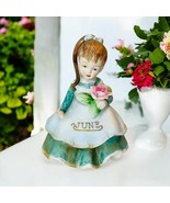 LEFTON Vintage Porcelain JUNE Birthday Girl Green Dress 4.5&quot; Figurine #K... - $34.01 CAD