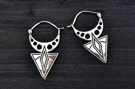 Silver Aztec Earrings, Tribal Boho Earrings, Godess Mexican Earrings for Woman - £15.95 GBP