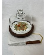 Vintage Goodwood Teak Wood Cheese Board  Tile Tray Glass Dome Cloche Lid - £36.71 GBP