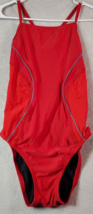 Speedo Swimsuit Womens Size 8 Red Nylon Spaghetti Straps Back Keyhole Logo - $13.54
