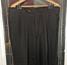 ALFANI Mens 38X30&quot; Classic Wool Trousers BLACK SOLID PLEATED DRESS PANTS... - $17.77