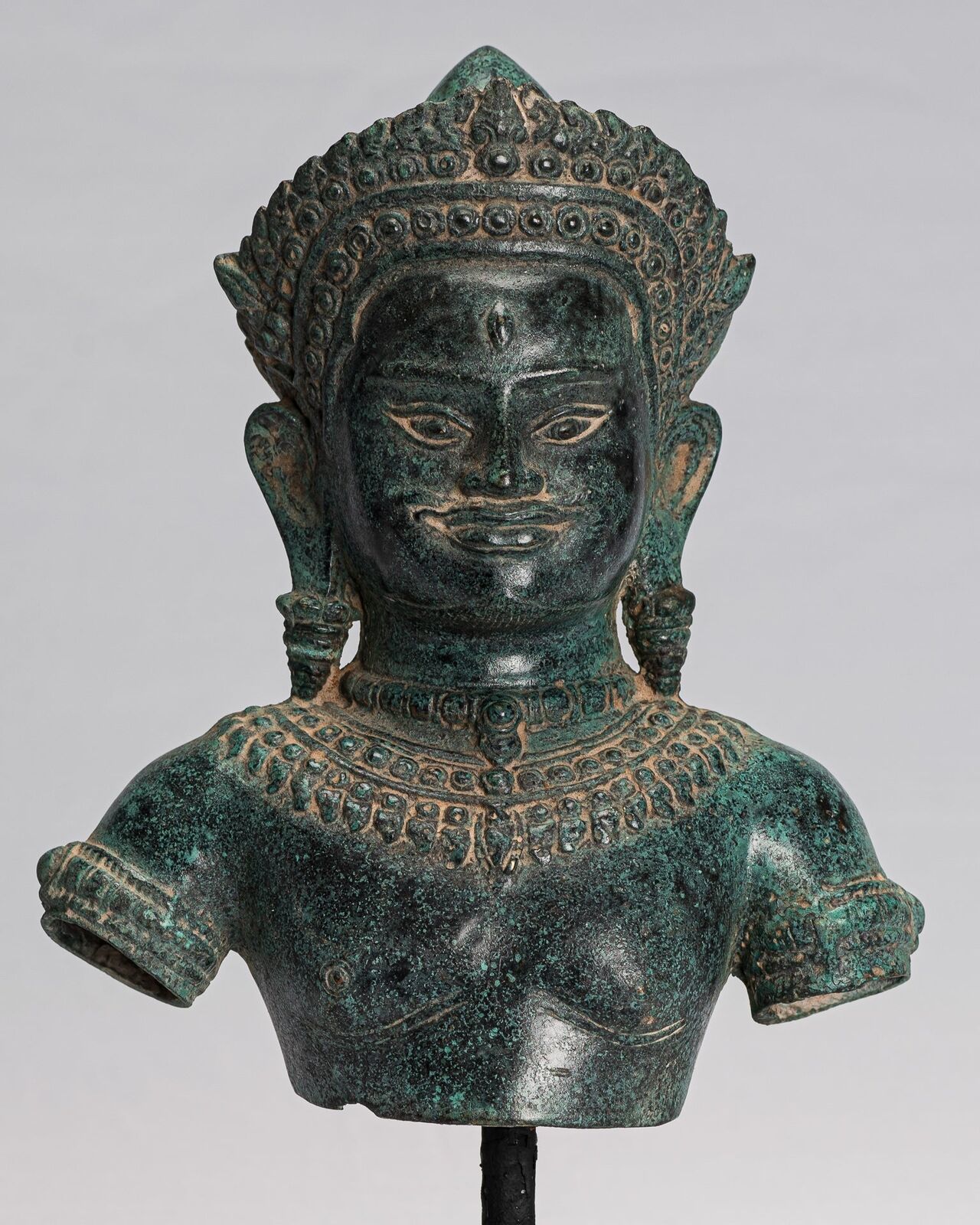Shiva Statue - Ancien Khmer Style Bronze Montage Shiva Torse 32cm/13 &quot; - $650.46
