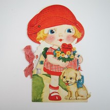 Vintage Valentine Mechanical Red Hat Blonde Girl Puppy Dog LARGE Story B... - £78.21 GBP
