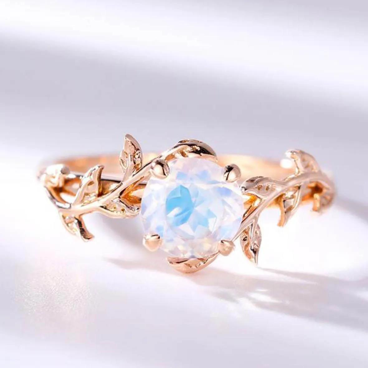 Rose Gold Plated Real 925 Silver Jewelry Faceted Cut 7mm Natural Blue Moonstone  - £52.93 GBP