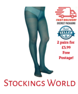 RIBBED TIGHTS 70 Denier Semi Opaque Green 2 Pairs UK One Size S/M - $145.24 MXN