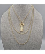 Vtg Layered Necklace Gold Tone 3 Chain Industrial Articulated Pendant - $29.99