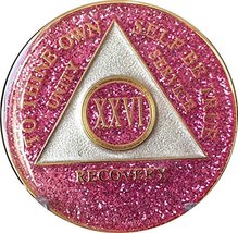 26 Year AA Medallion Glitter Pink Tri-Plate Chip XXVI - £14.07 GBP