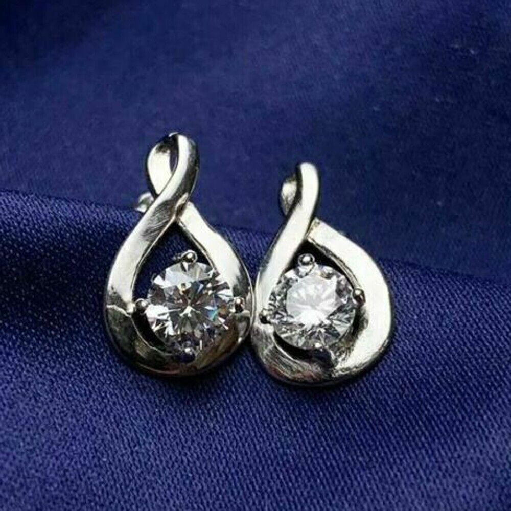 1.20CT Moissanite Rond Goutte Tortillon Clou Boucles 14K Plaqué or Blanc... - $102.55