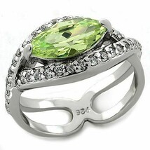 Sterling Silver Rhodium 925 Apple Green CZ Ring AAA Grade - $44.99