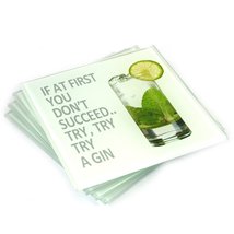 Set of 4 Glass Drinks Coasters&quot;If at first you don&#39;t succeed. Try, Try, ... - £7.48 GBP