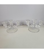 Pair of Cambridge Glass Candle Holders Three-Sconce Fleur-De-Lis Pattern... - $32.99